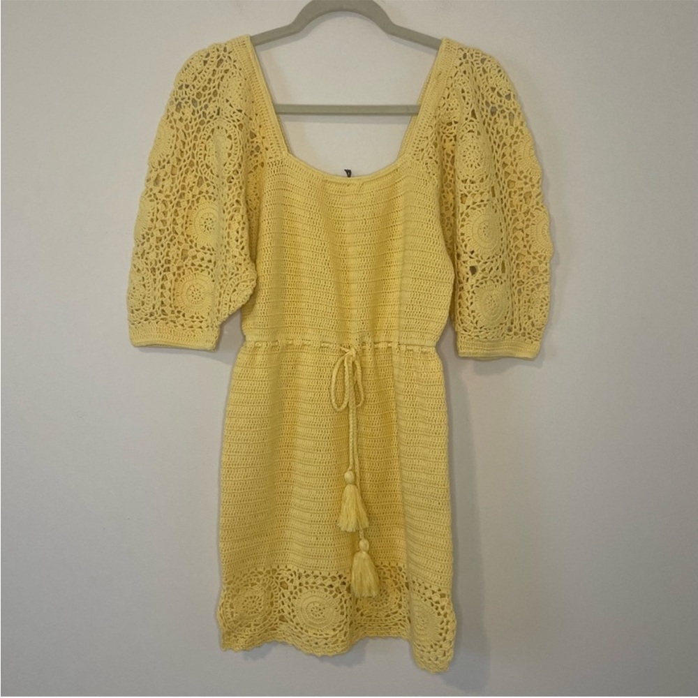 NWT Spell Crochet Doily Puff Sleeve Grannycore Cottagecore Mini Dress Small - Picture 2 of 13